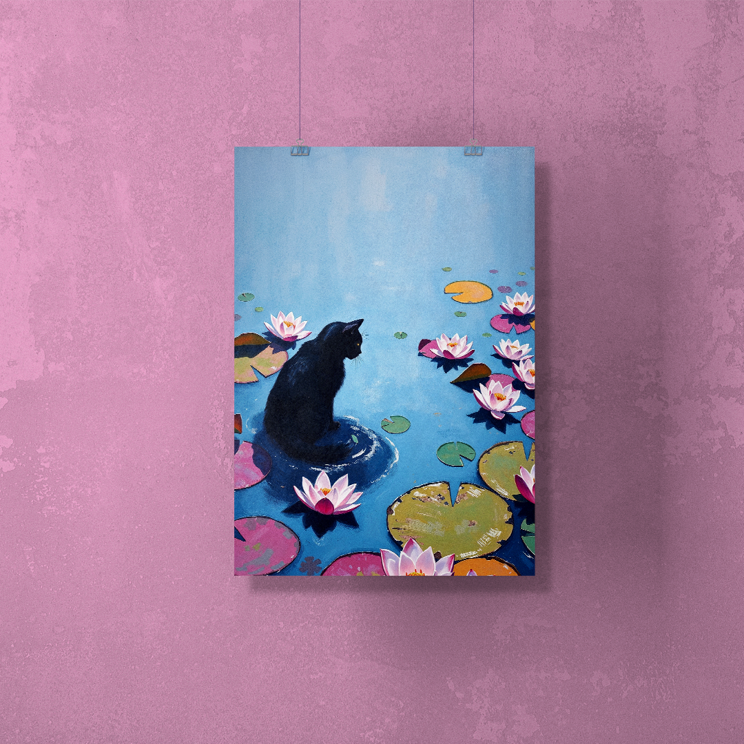 Cat Monet Waterlily Poster