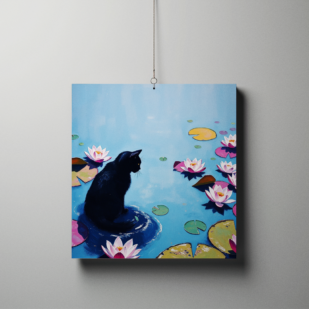 Cat Monet Waterlily Poster
