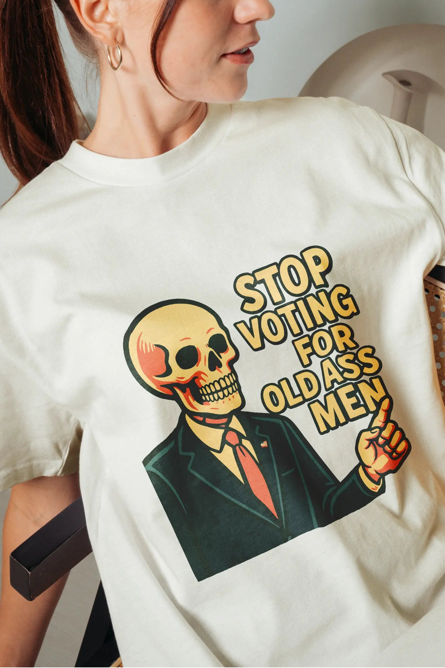 Stop Voting for Old Ass Men! Women's Oversized T-Shirt
