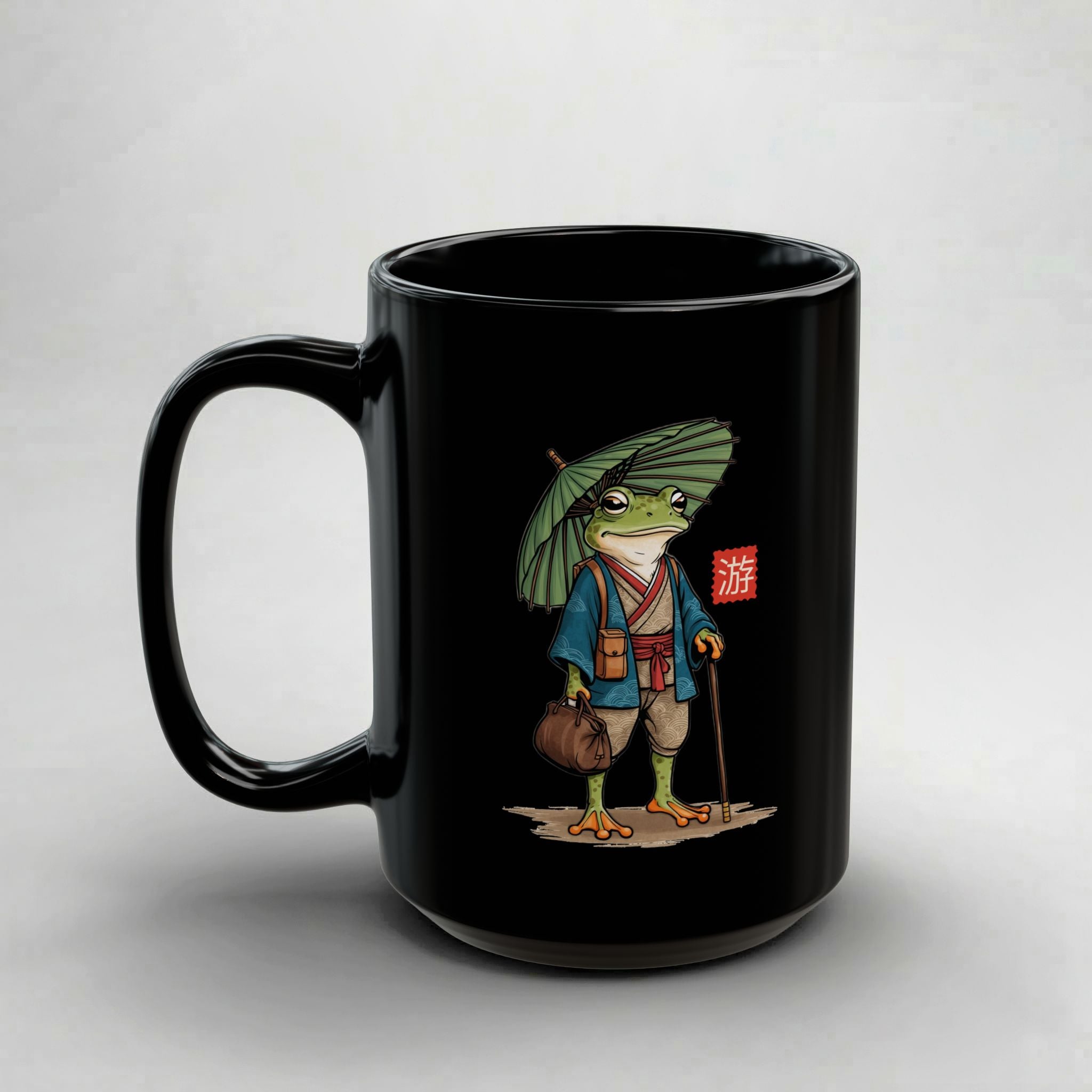 Traveling Frog! Black Mug