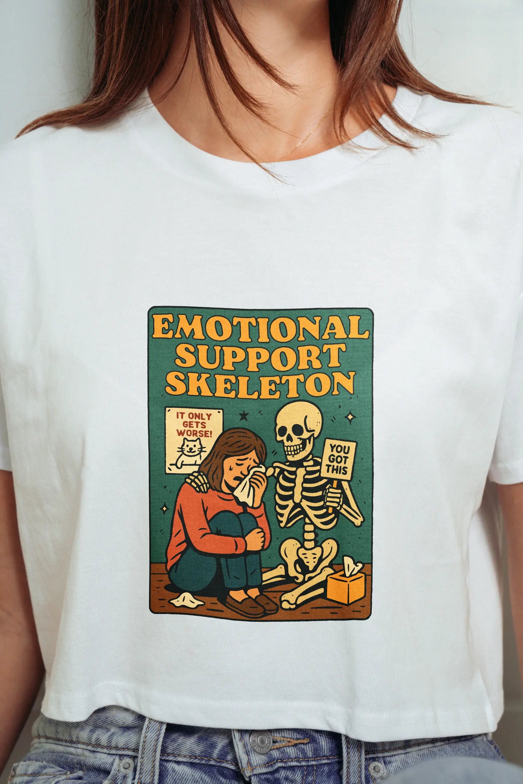 Emotional Support Skeleton! Crop Tee